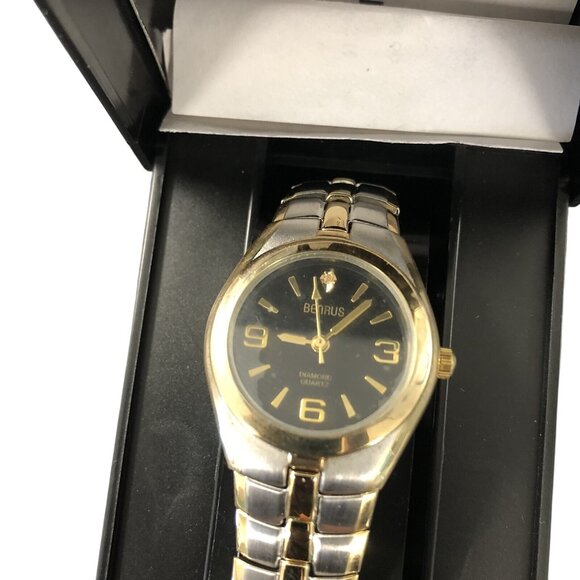 benrus diamond quartz watch pm428L Wrist Watch Stainless Steel Back gold silver - Picture 3 of 4